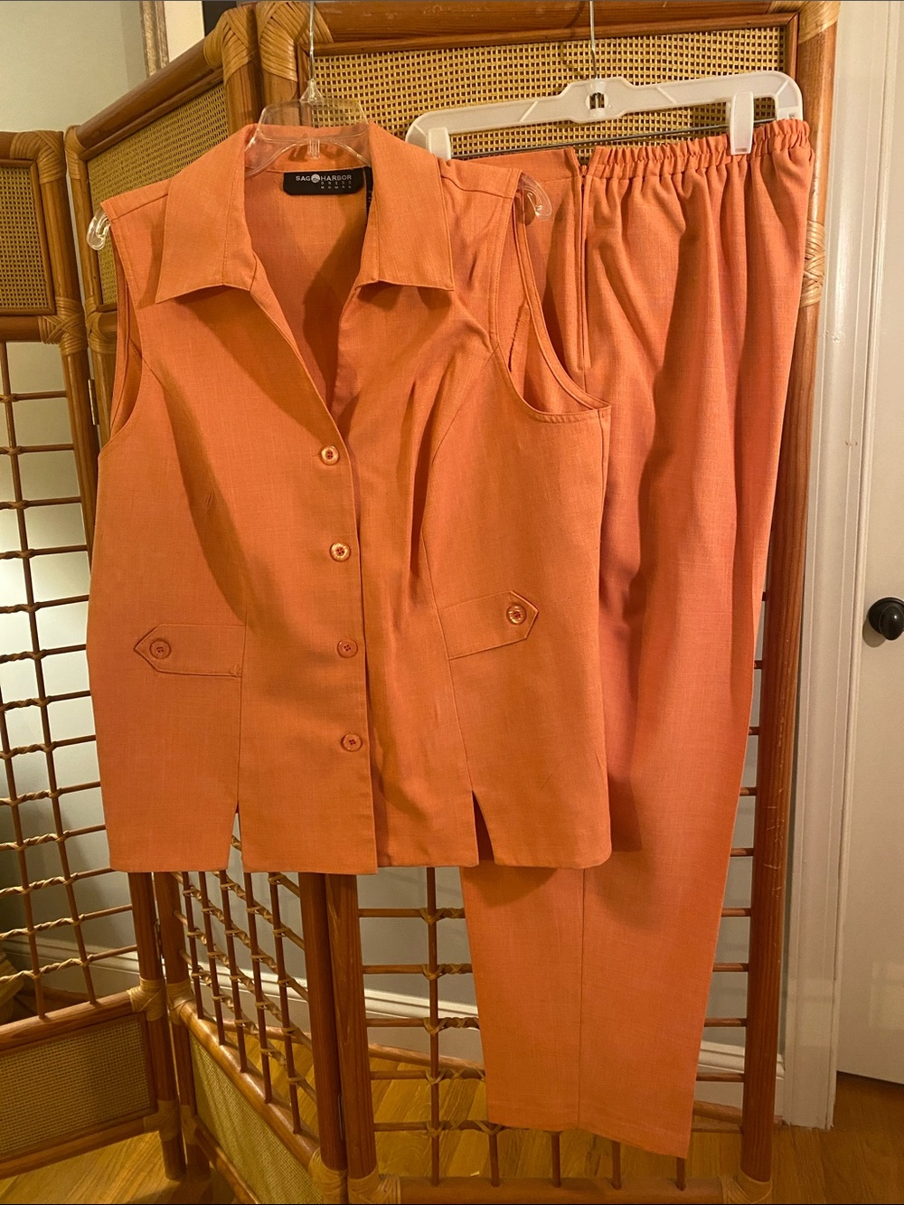 Sag Harbor Orange Sleeveless Button-Up Top with Matching Pants